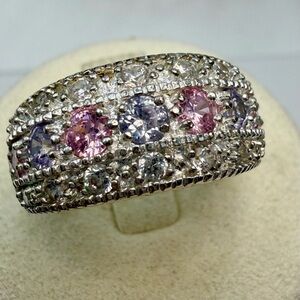 Sterling Silver Pink and Silver Gemstone Ring size 6